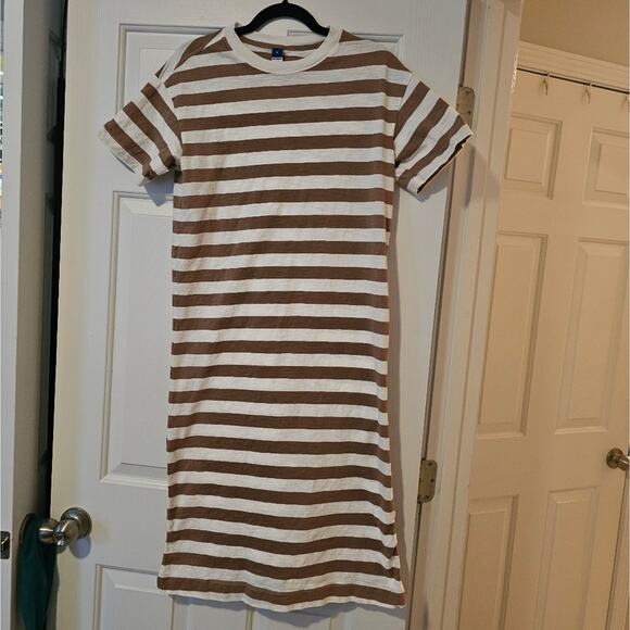Old Navy Brown White Striped Casual Dress Size L - Picture 1 of 8